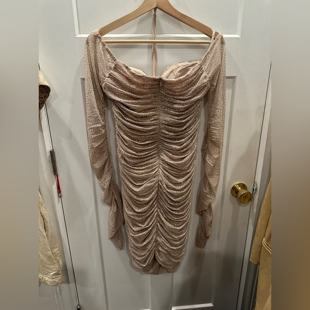 Miss Circle Elegant Beige Ruched Dress